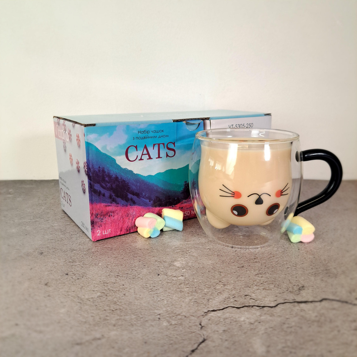 Набір чашок CATS (2 ШТ) VТ-5305-250 з подвійним дном 250 мл VITTORA