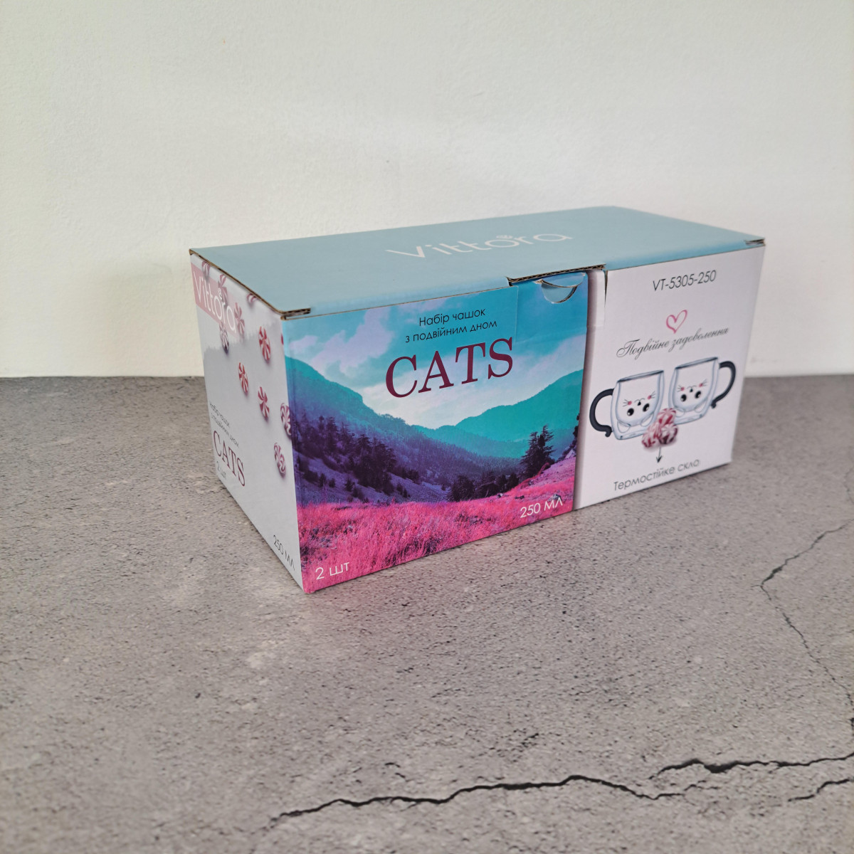 Набір чашок CATS (2 ШТ) VТ-5305-250 з подвійним дном 250 мл VITTORA