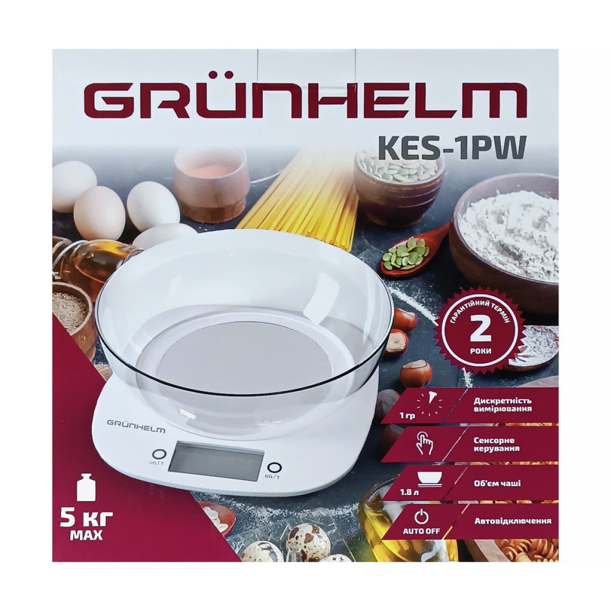 Весы кухонные с чашей KES-1PW Grunhelm