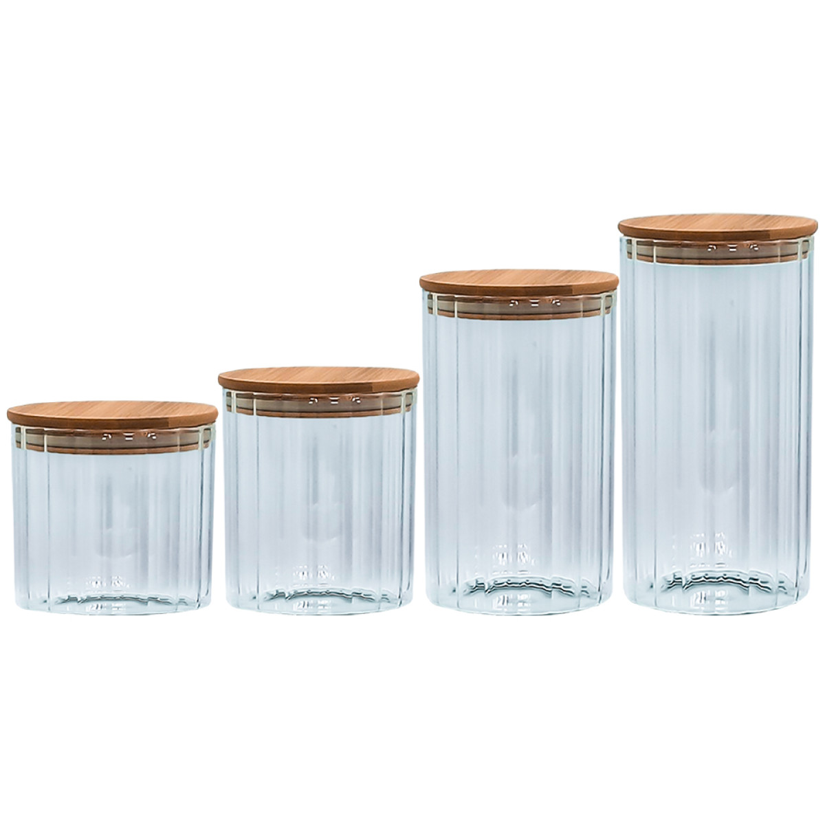 Ємність скляна з дерев'яною кришкою (кругла смугаста) VT-7611 Vittora 1100 мл