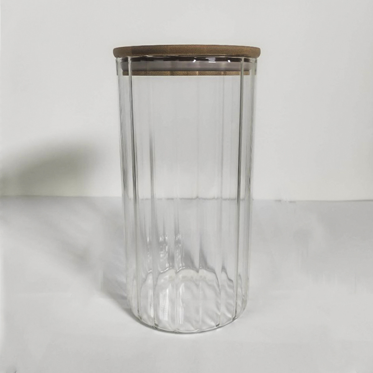 Ємність скляна з дерев'яною кришкою (кругла смугаста) VT-7613 Vittora 1300 мл