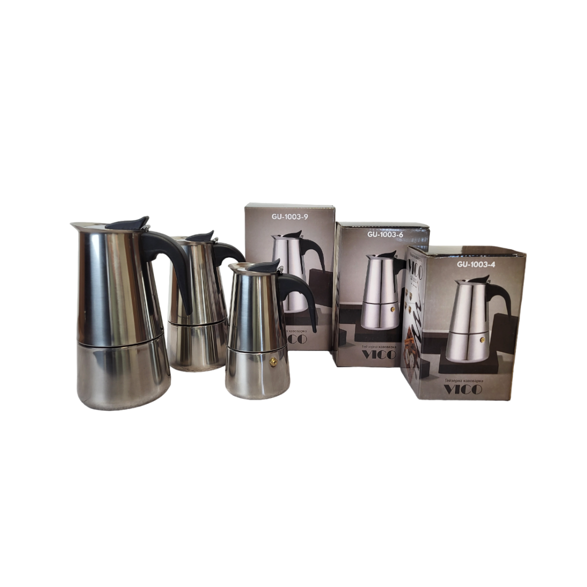 Гейзерна кавоварка GU-1003-4 Vico 4 чашки 200 мл. (сталь) GUSTO