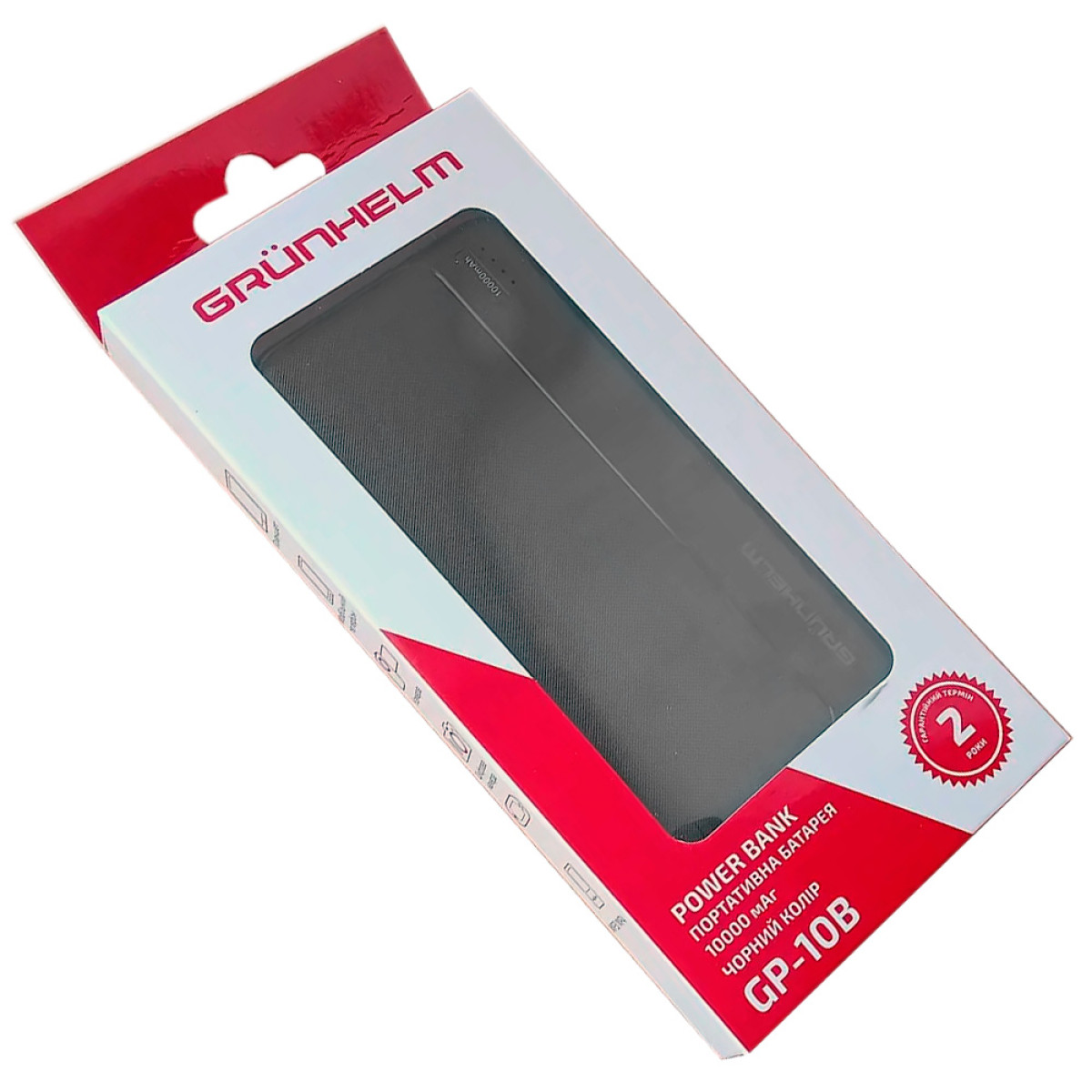 Power Bank – Портативная батарея 10.000 mAh. черный - GP-10B GRUNHELM