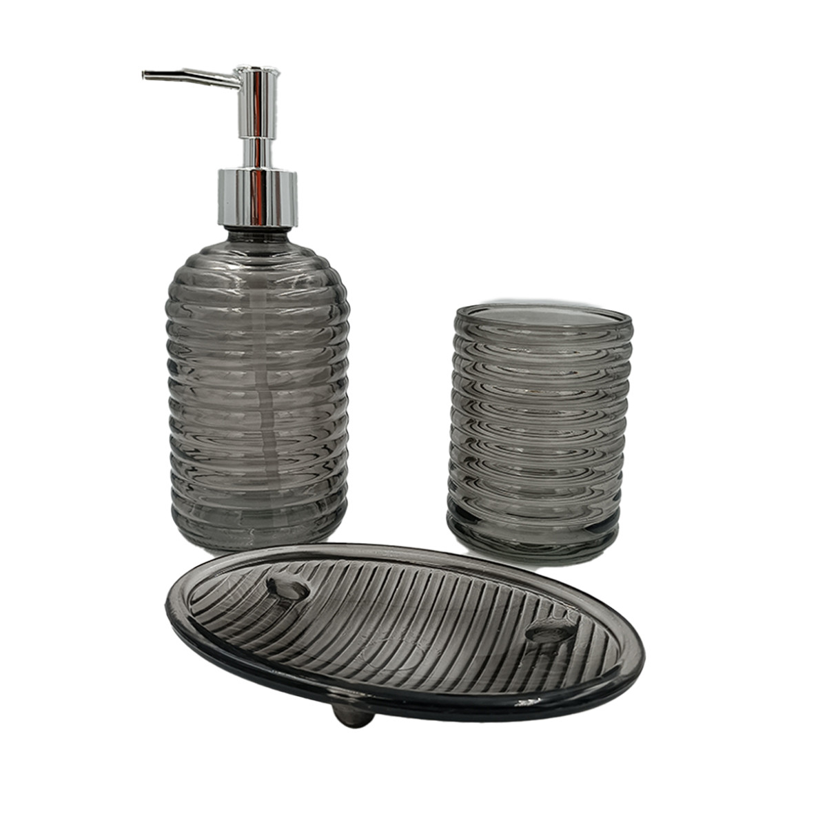 Набор аксессуаров для ванной комнаты Графит WK-20006 (дозатор 450мл, стакан 330мл, мыльница 15,2х10х2,3см) WERK