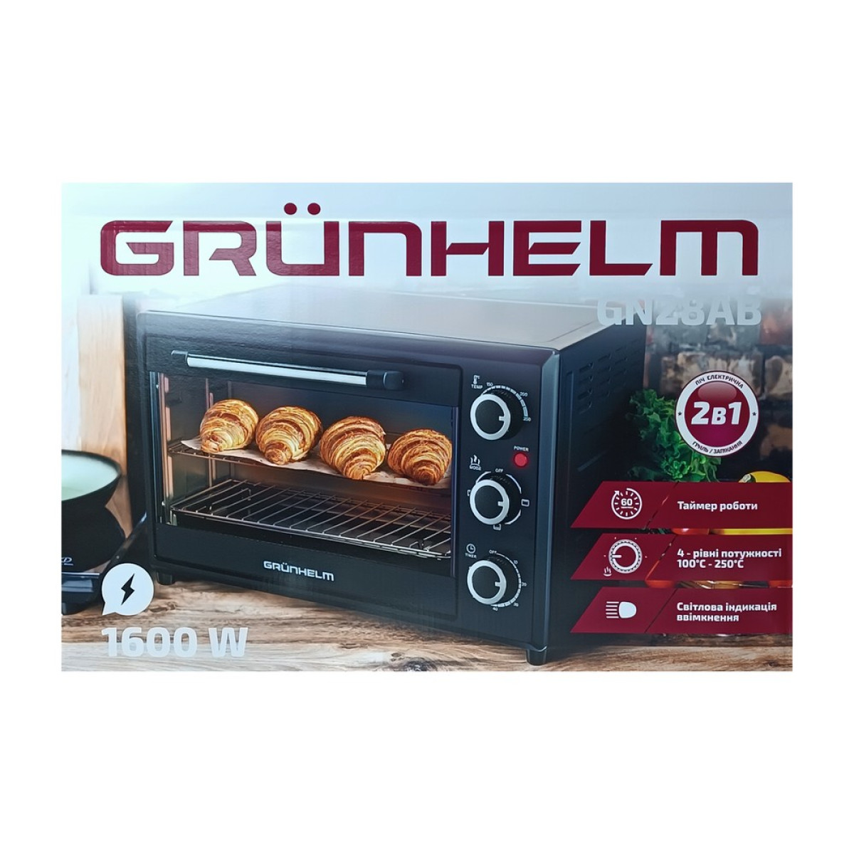 Піч електрична GN28AВ чорний 28л 1600 Вт Grunhelm