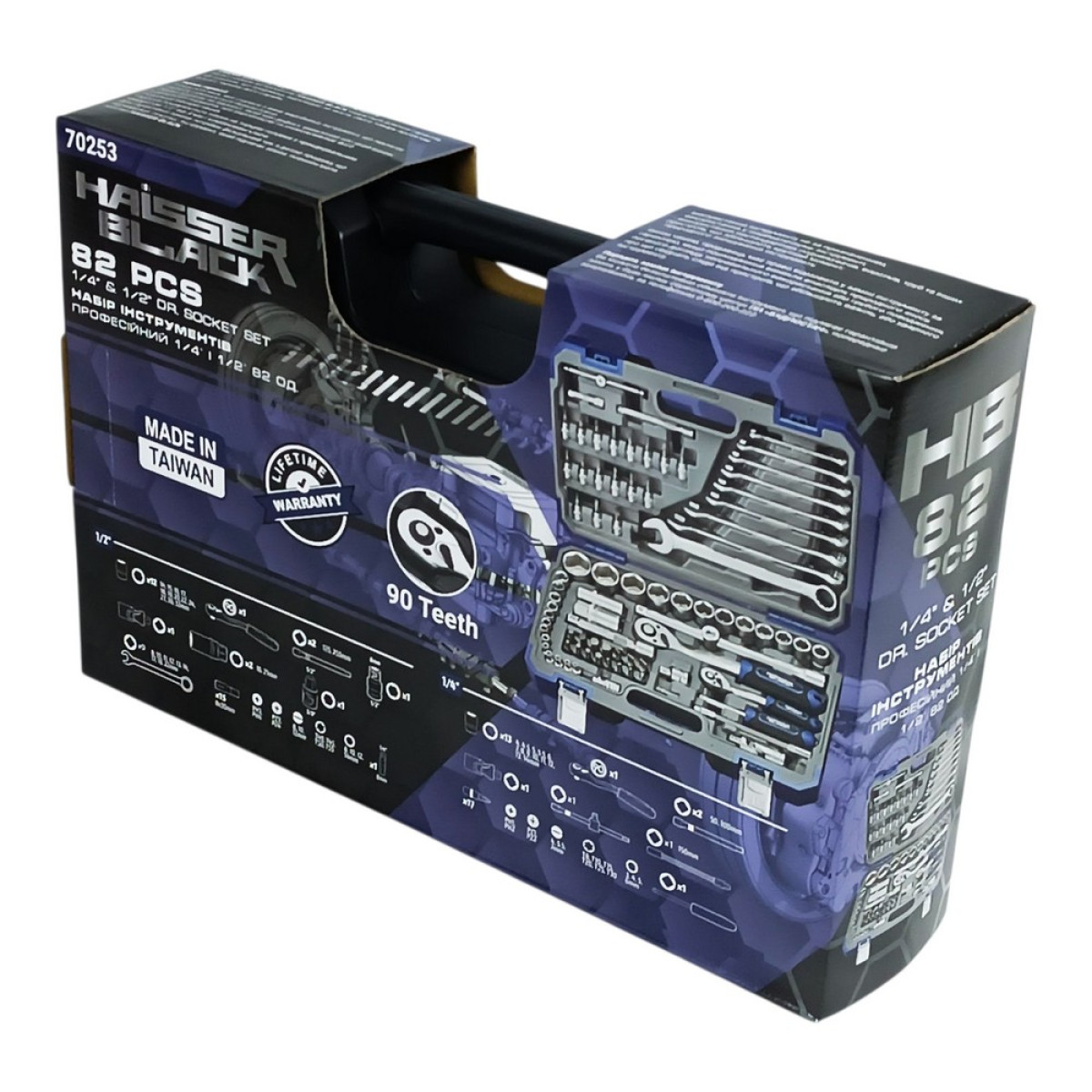 Набір інструментів професійний 1/4" і 1/2" 82 од. Haisser BLACK 70253