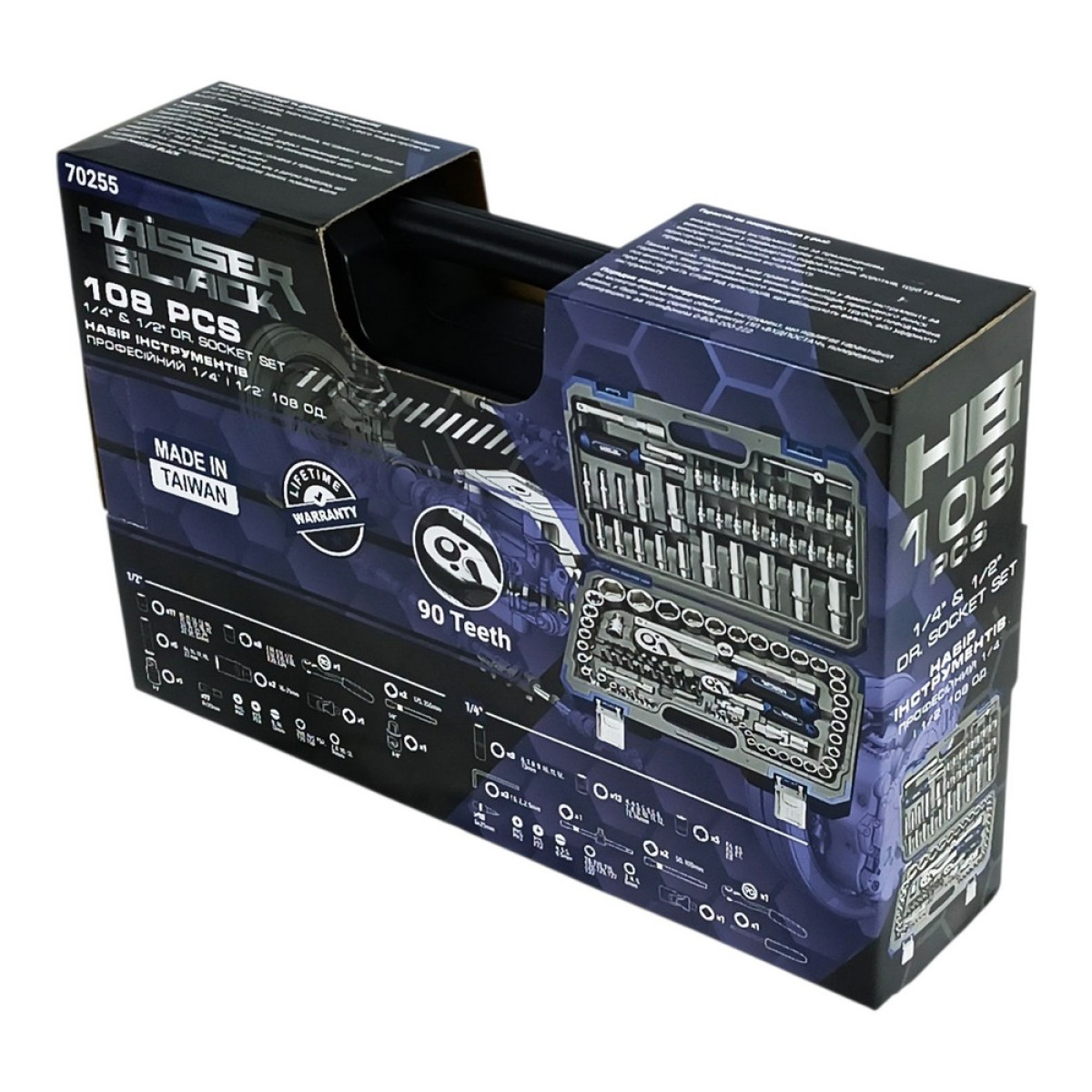 Набір інструментів професійний 1/4" і 1/2" 108 од. Haisser BLACK 70255