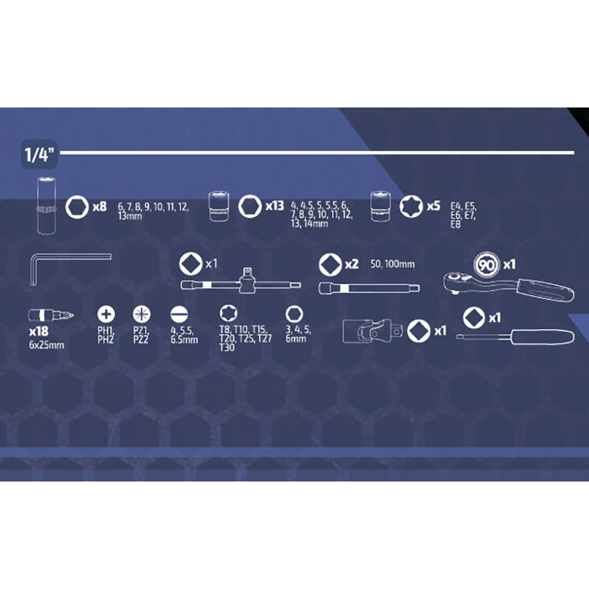 Набір інструментів професійний 1/4" і 1/2" 108 од. Haisser BLACK 70255