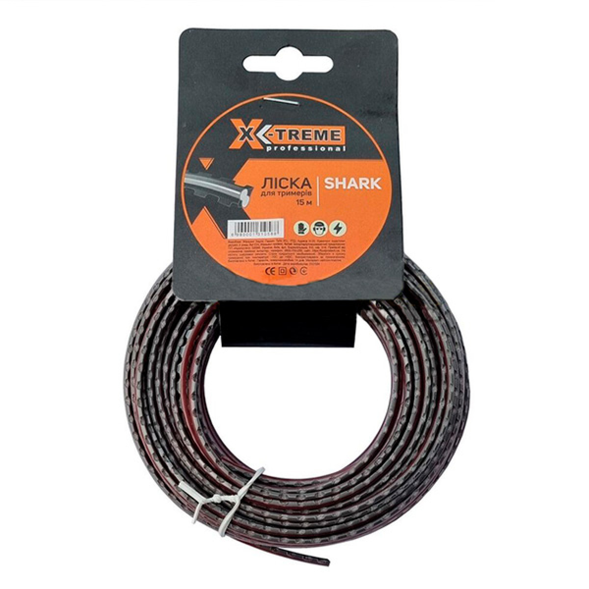 Леска к мотокосе X-TREME 2,7мм x 15м SHARK зубчатая серо-красная