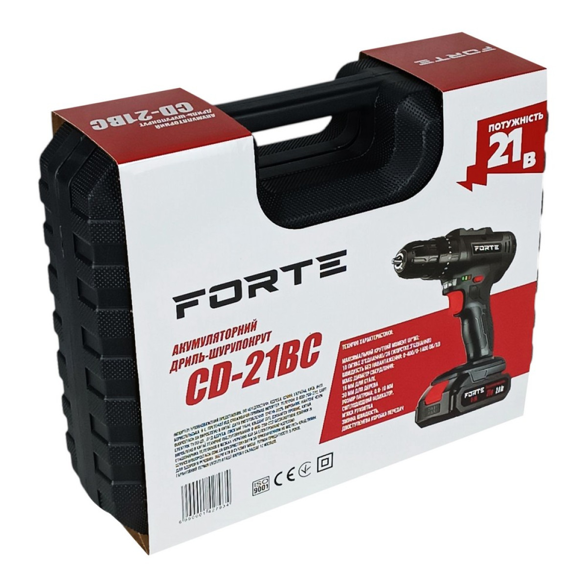 Дрель-шуруповерт акум. CD-21BC - 21В, 2А Forte
