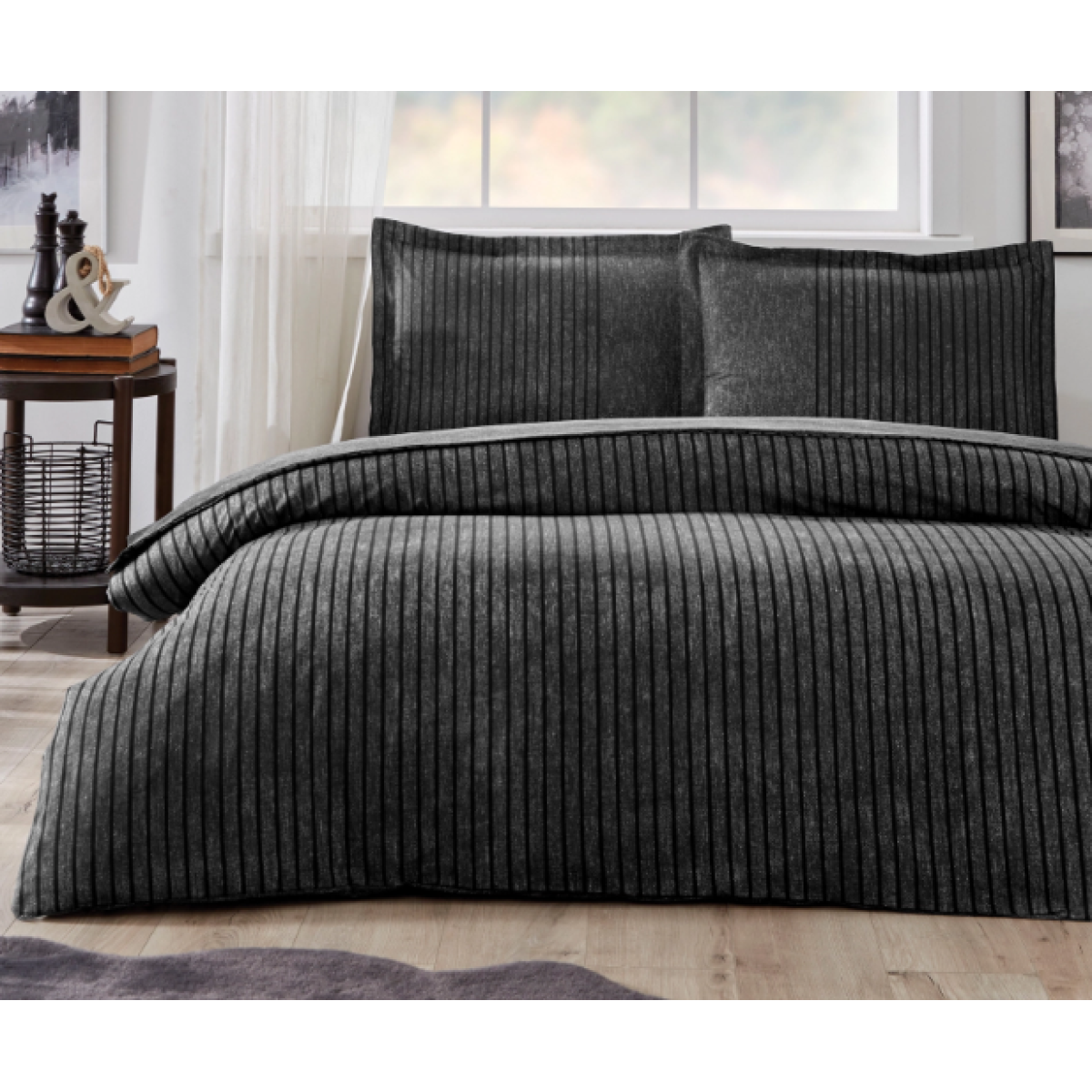 Комплект постільної білизни FITTED KING ANTRASIT NOIR, євро на резинці OZDILEK