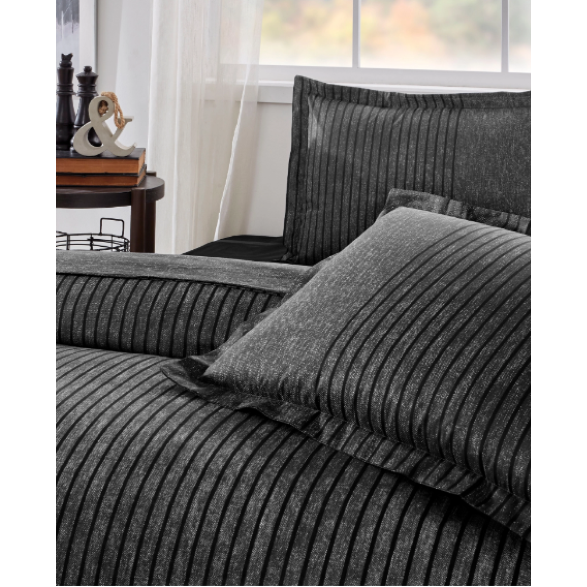 Комплект постільної білизни FITTED KING ANTRASIT NOIR, євро на резинці OZDILEK