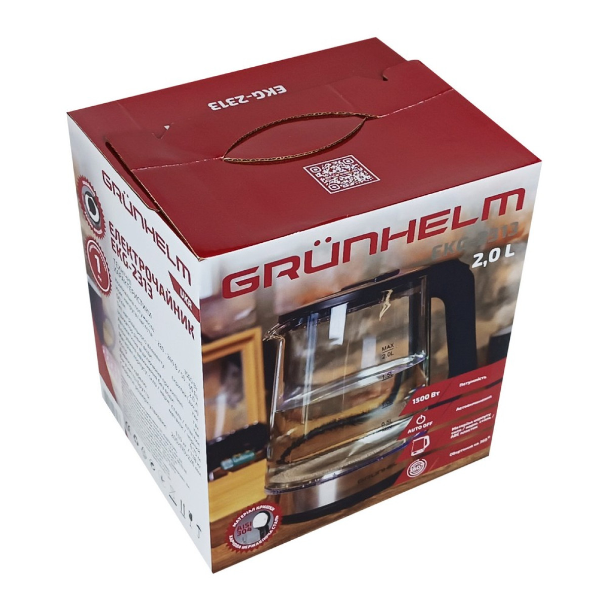Электрочайник стеклянный (черный) Grunhelm EKG-2313