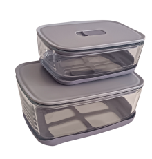 Харчовий контейнер VT-8814 скляний з силіконовою кришкою, прямокутний 1400 мл Vittora