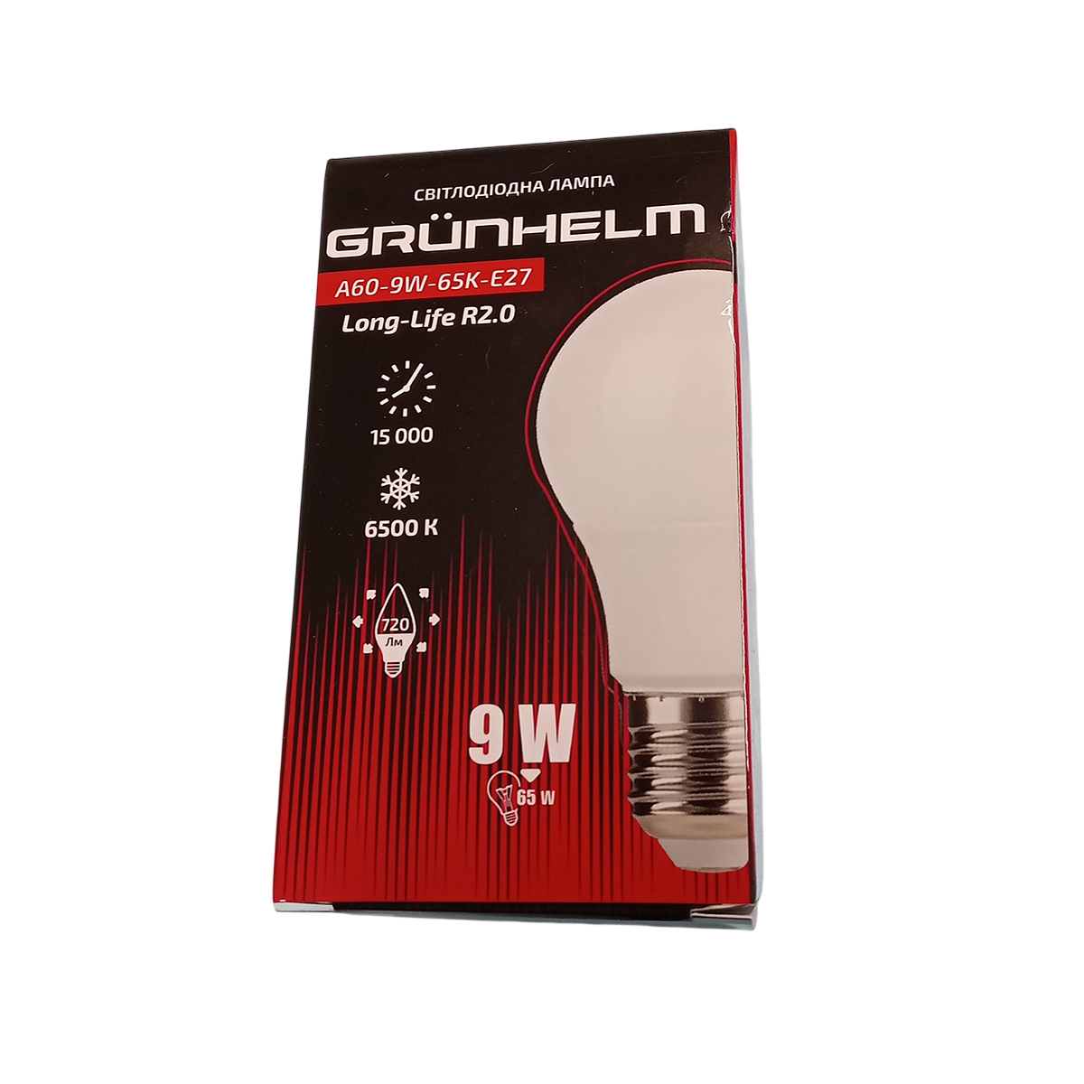 Лампа LED - A60-9W-65K-E27 Long-Life R2.0 Grunhelm