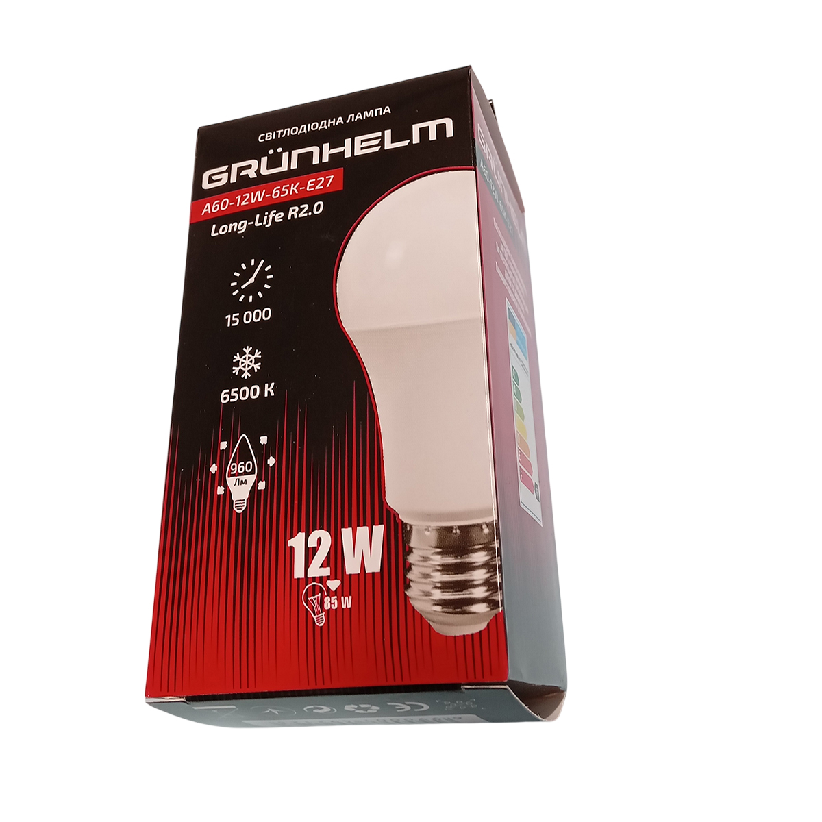 Лампа LED - A60-12W-65K-E27 Long-Life R2.0 Grunhelm