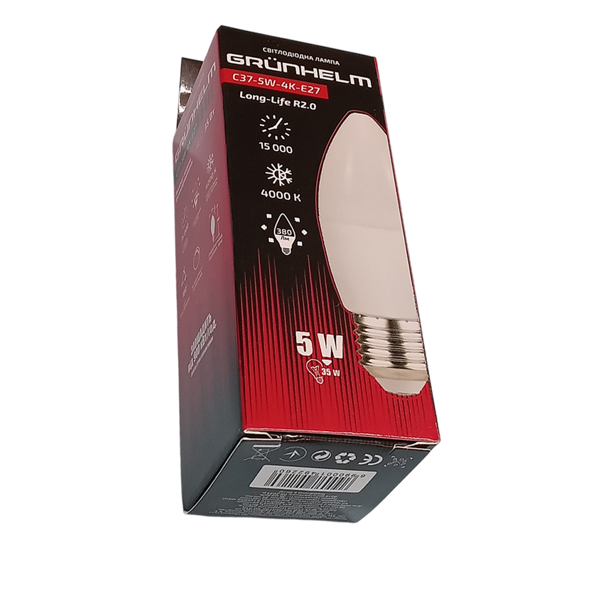 Лампа LED - C37-5W-4K-E27 Long-Life R2.0 Grunhelm