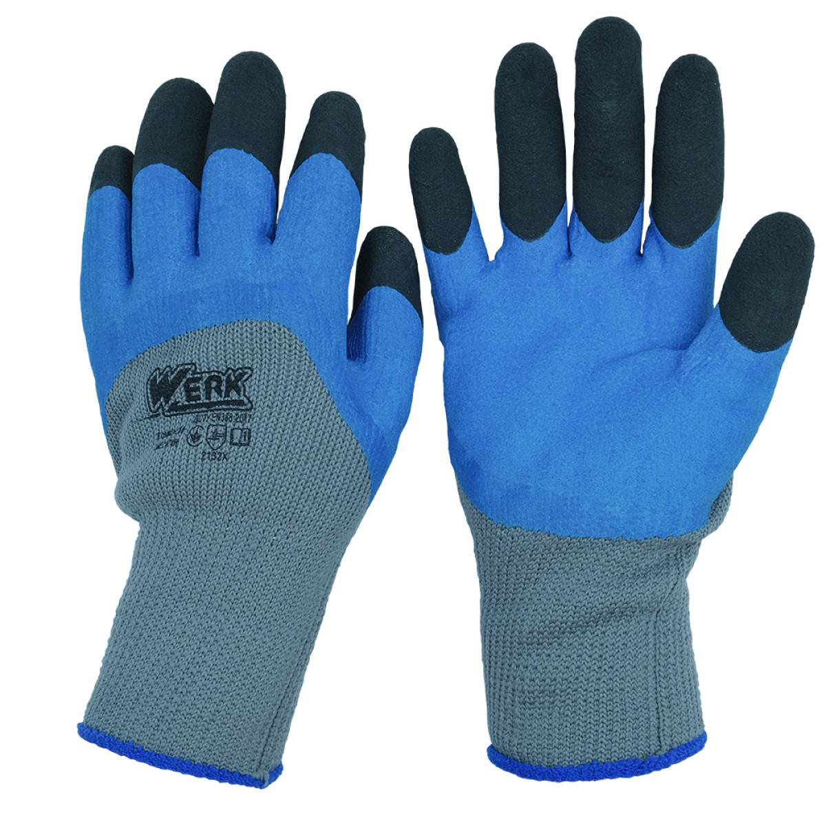 Рукавички ПЕ, синє латексне покриття, посилені пальці утеплені Werk WE2174
