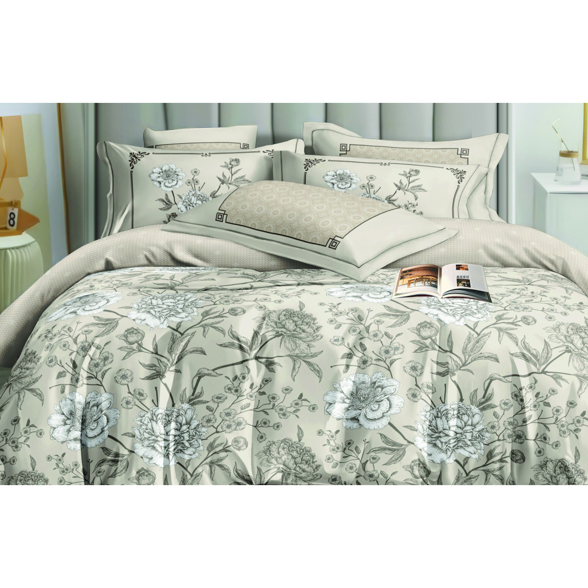 Комплект постільної білизни VS-BM1.5-111 Букет на сірому, півтораспальний VERSAILLES