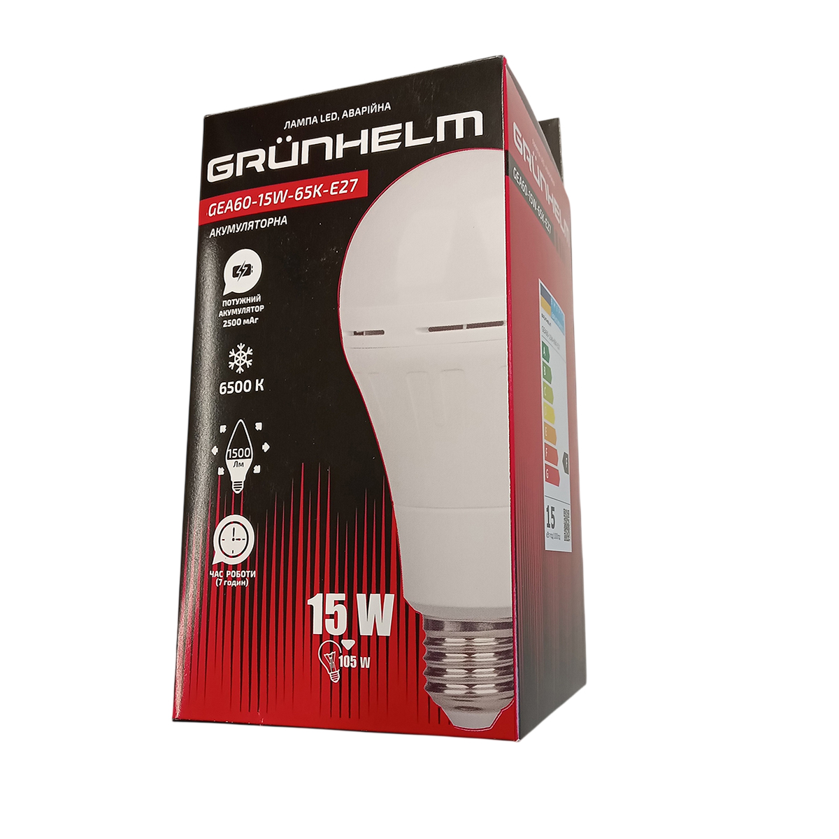 Лампа LED аварийная - GEA60-15W-65K-E27 Grunhelm