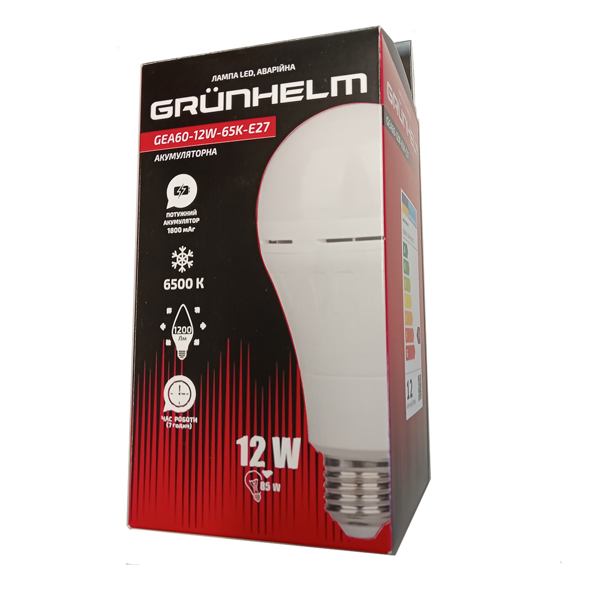 Лампа LED аварийная - GEA60-12W-65K-E27 Grunhelm