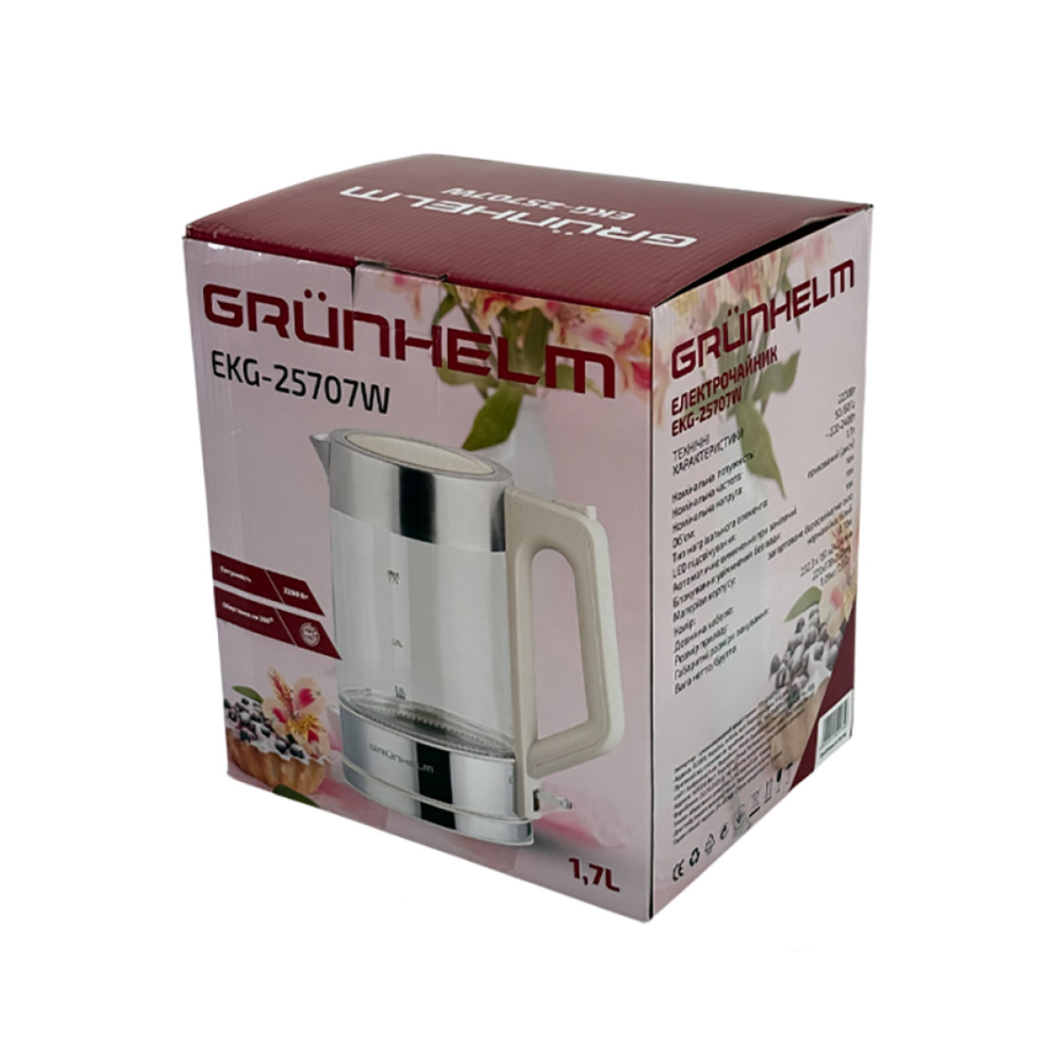 Електрочайник Скло - EKG-25707W білий Grunhelm