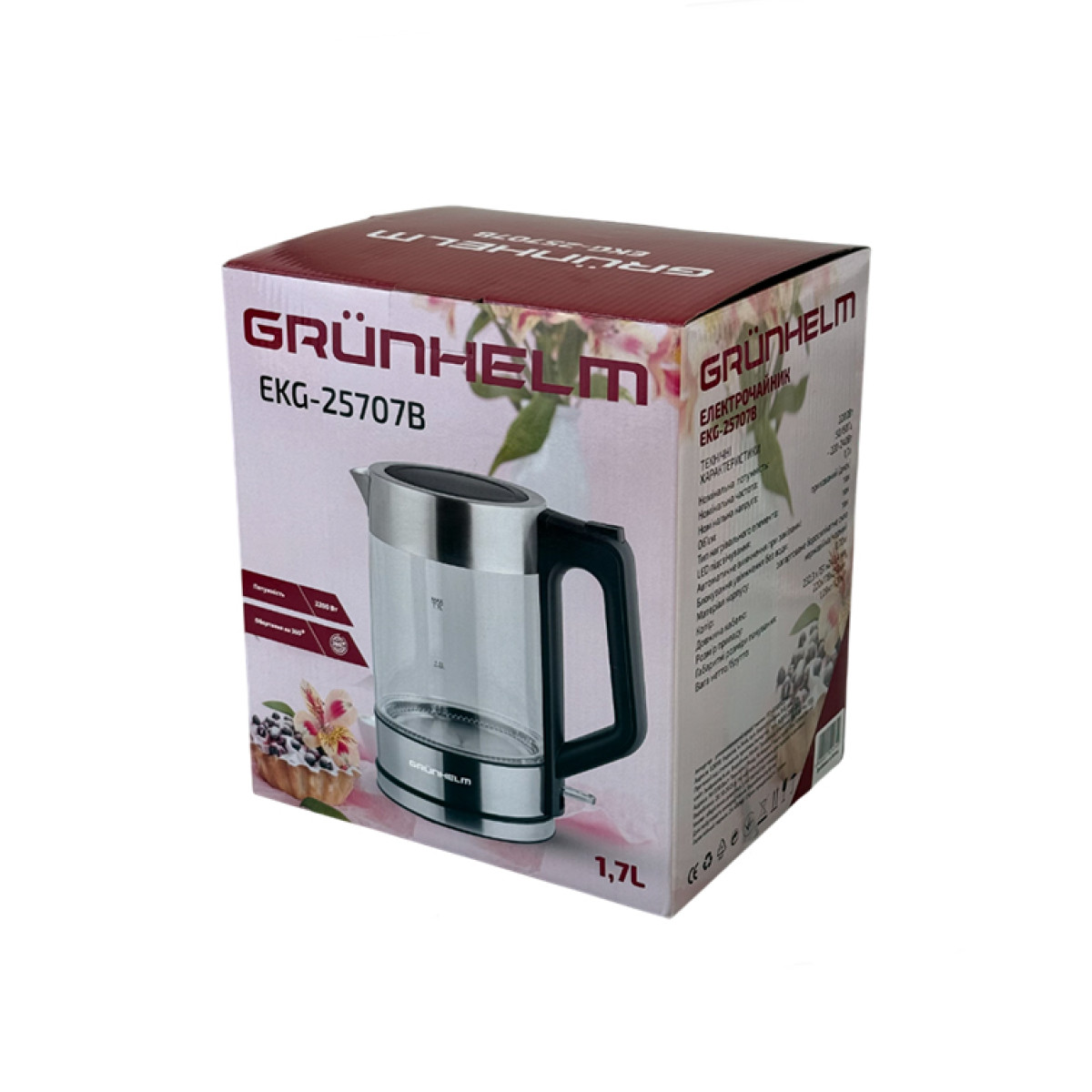 Електрочайник Скло - EKG-25707B чорний Grunhelm