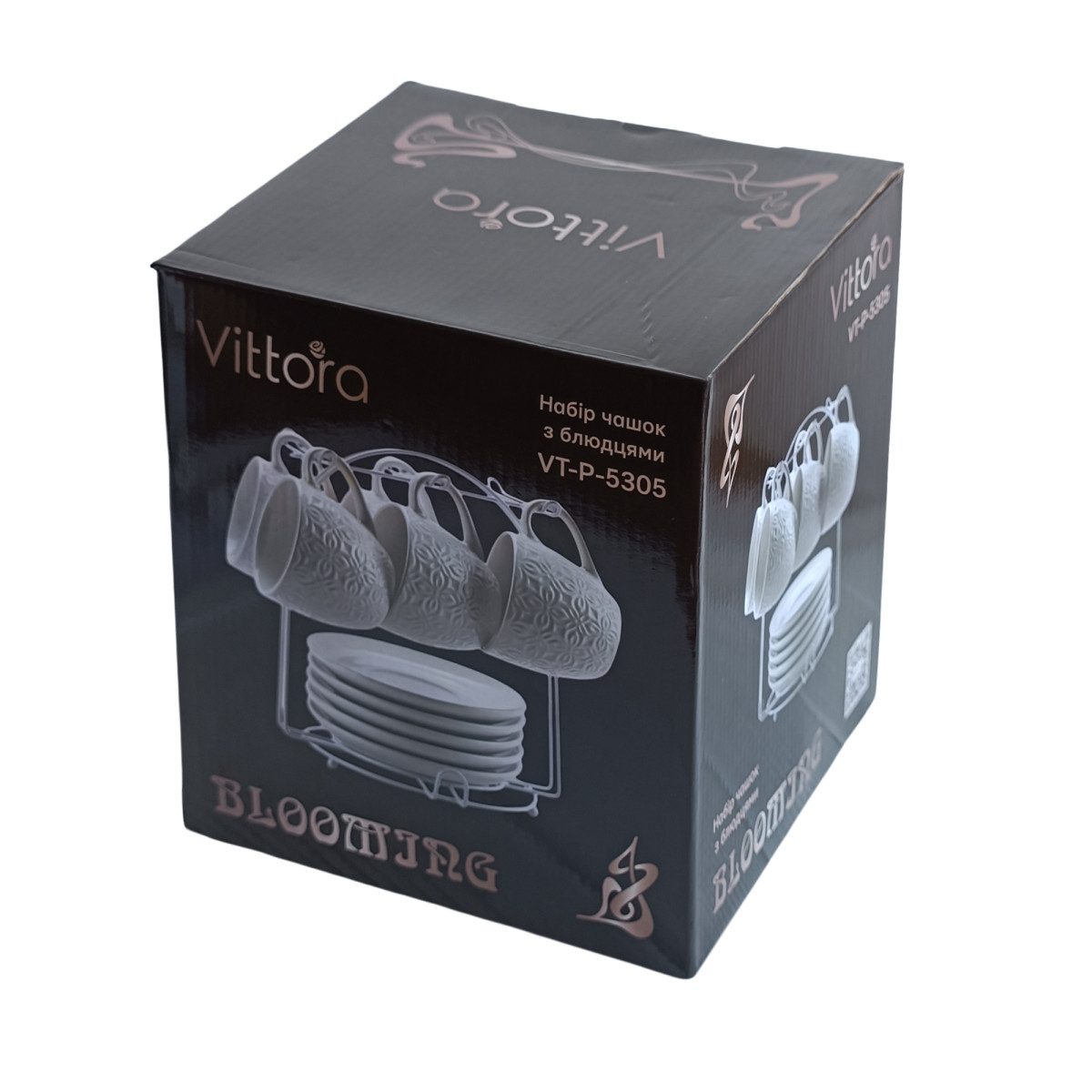 Набор Blooming VT-P-5305 6 чашек с блюдцами на подставке Vittora