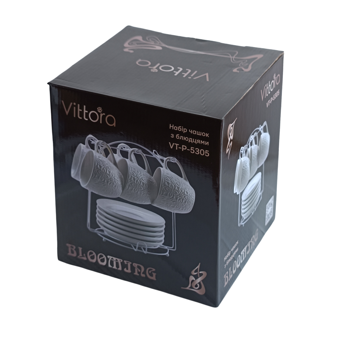 Набор Blooming VT-P-5305 6 чашек с блюдцами на подставке Vittora