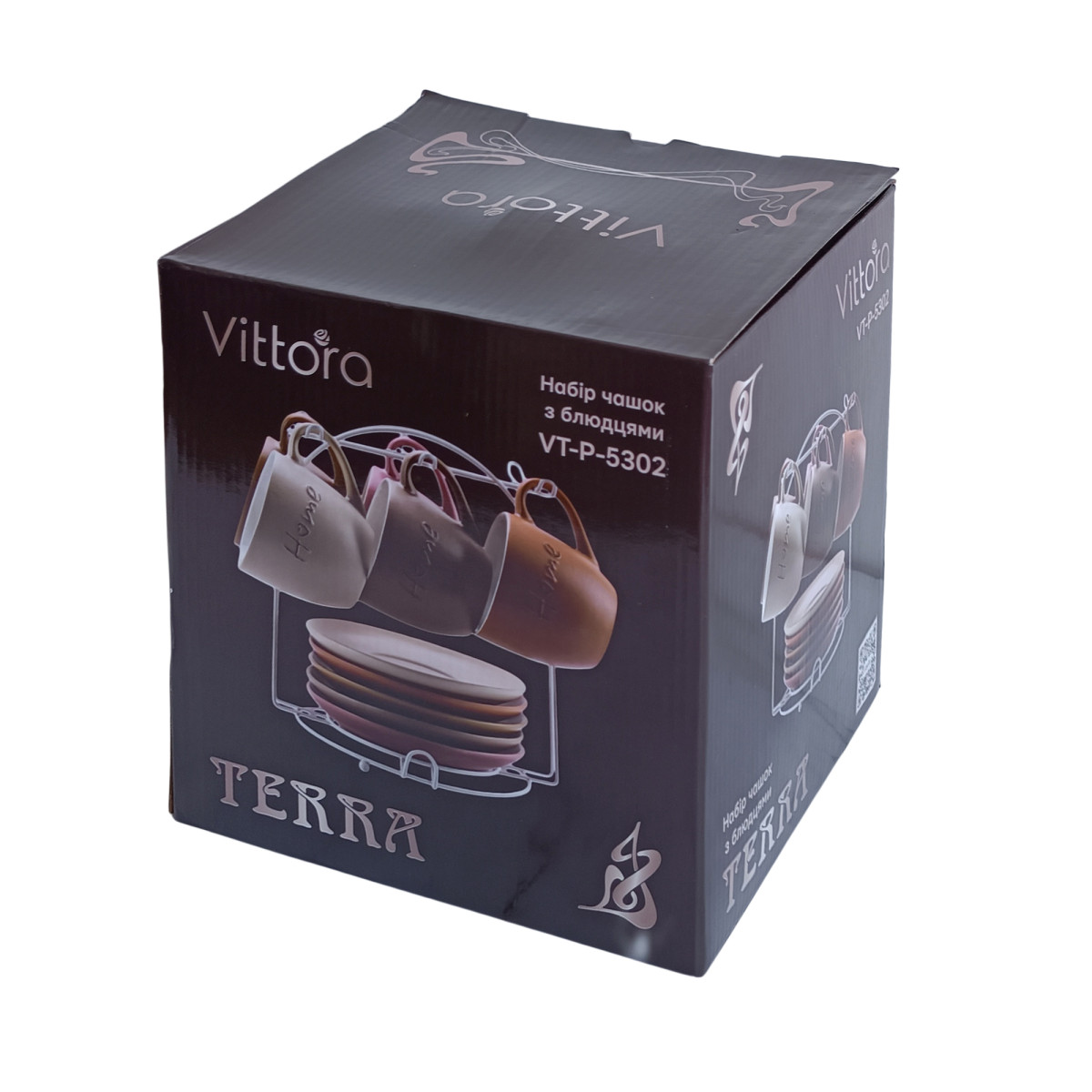Набор Terra VT-P-5302 6 чашек с блюдцами на подставке Vittora