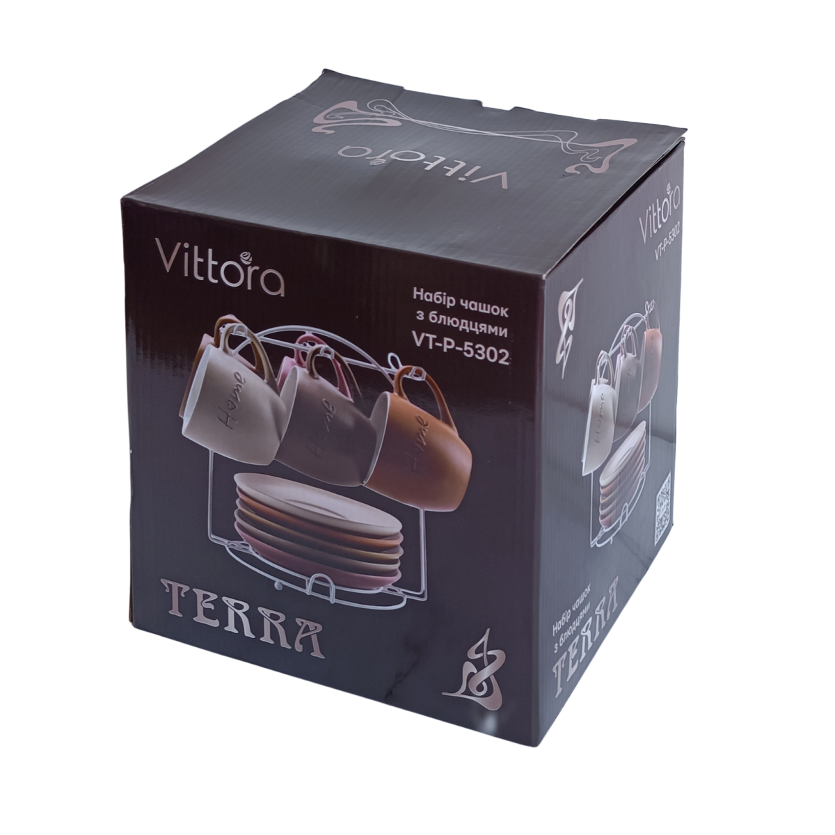 Набор Terra VT-P-5302 6 чашек с блюдцами на подставке Vittora