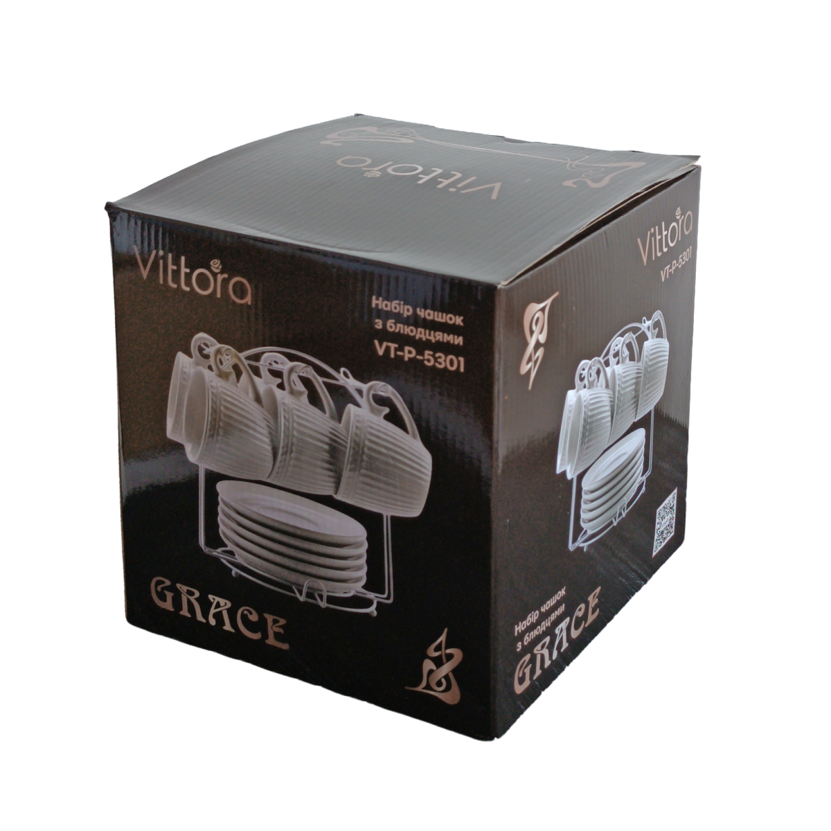 Набір Grace VT-P-5301 6 чашок з блюдцями на підставці Vittora