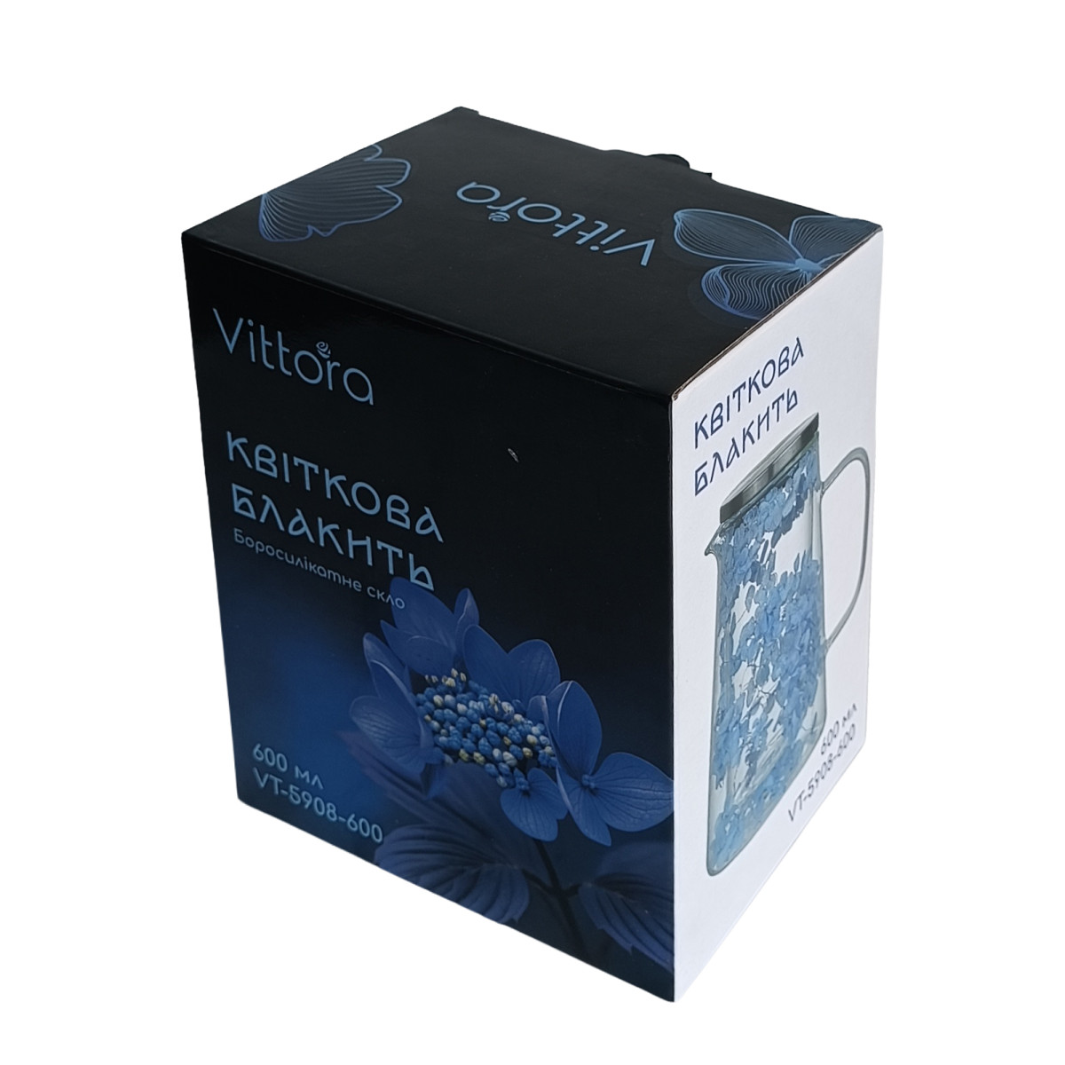 Кувшин VT-5908-600 Цветочная голубизна с двойными стенками Vittora 0.6 л.