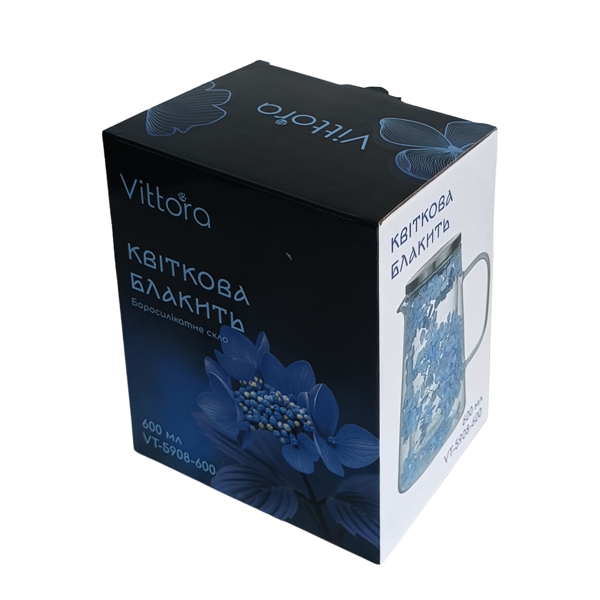 Кувшин VT-5908-600 Цветочная голубизна с двойными стенками Vittora 0.6 л.