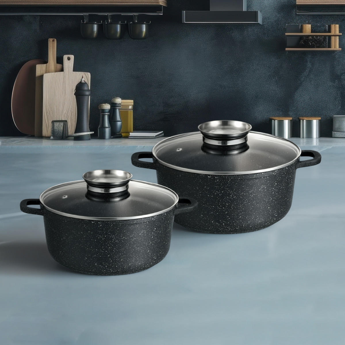 Набір каструль GT-2404-28/30 покриття MARBLE, 4пр. (6.5л/7.9л) Gusto