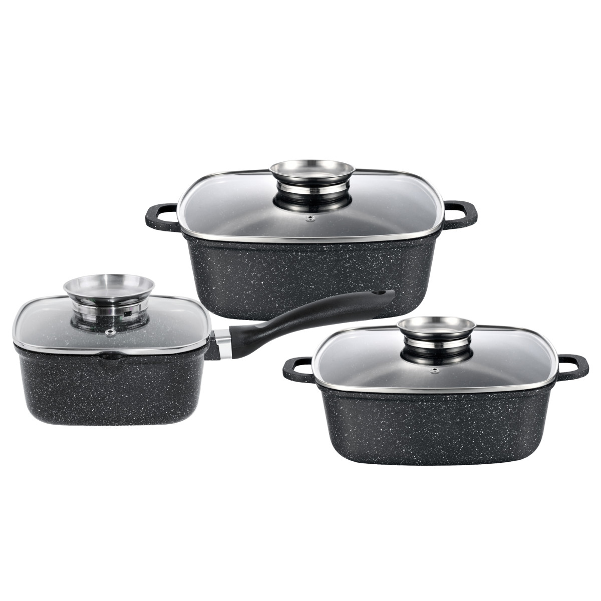 Набір квадратних каструль GT-2504-18/22/24 покриття MARBLE, 6пр. (2.0л/3.5л/4.4л) Gusto