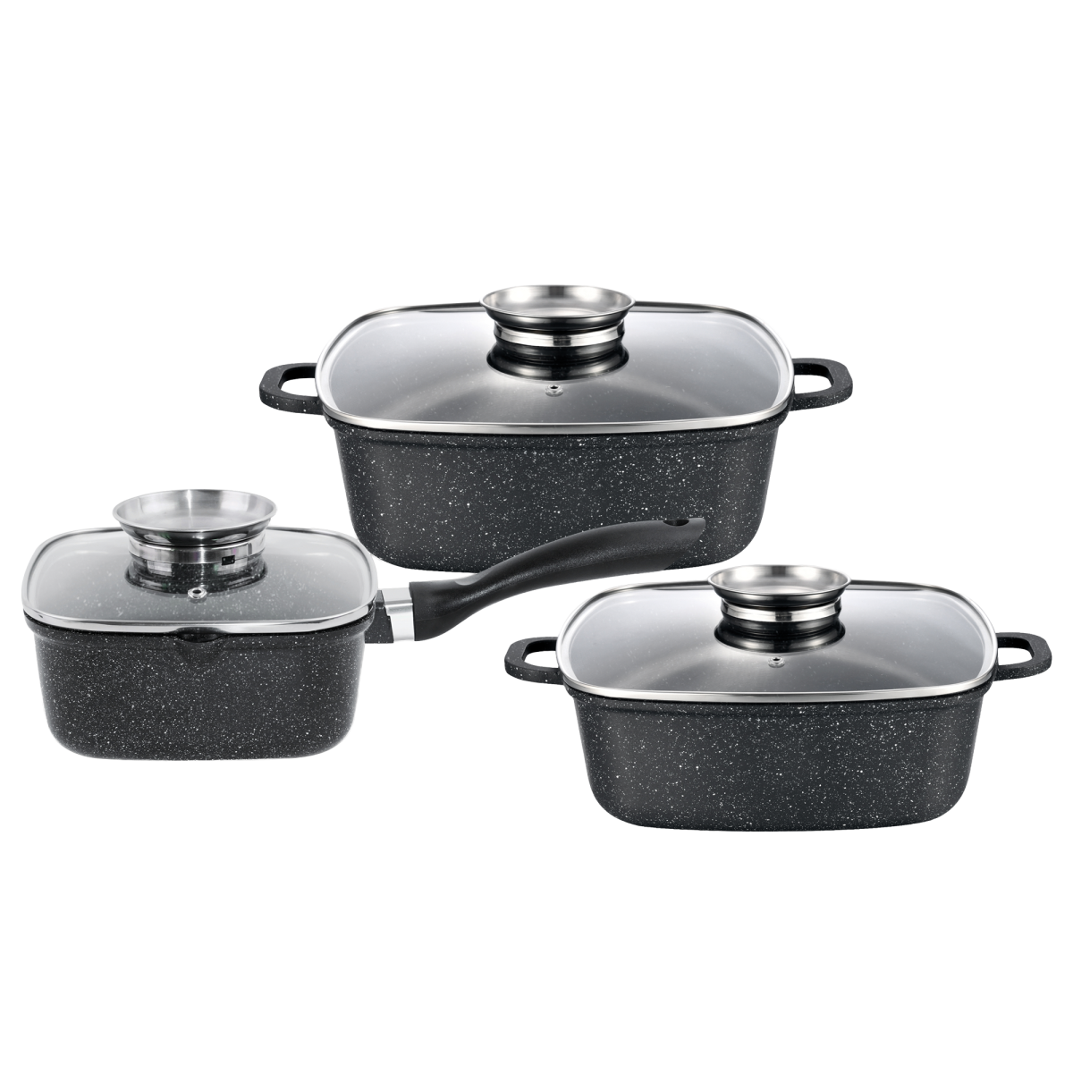 Набір квадратних каструль GT-2504-18/22/24 покриття MARBLE, 6пр. (2.0л/3.5л/4.4л) Gusto