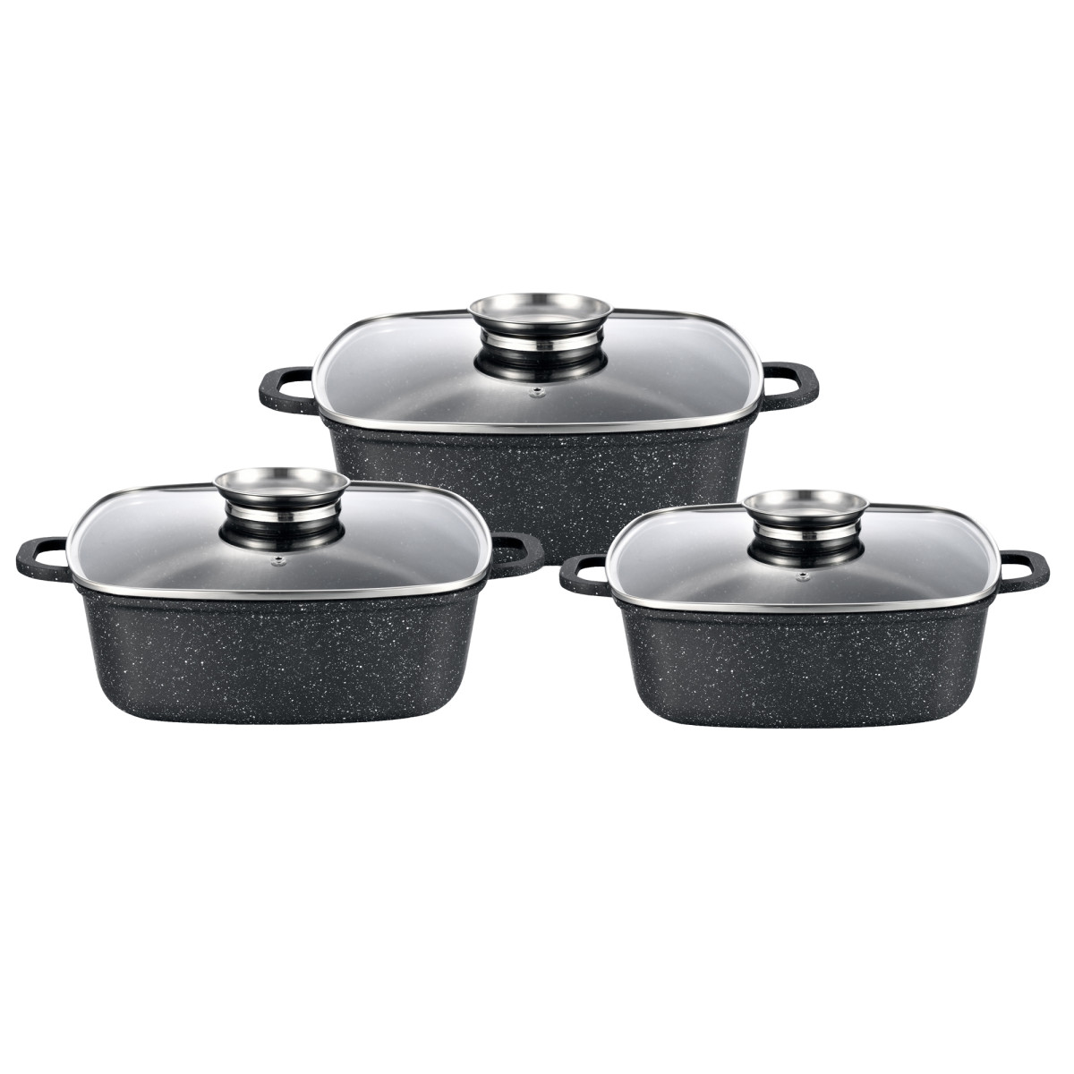 Набір квадратних каструль GT-2504-22/24/26 покриття MARBLE, 6пр. (3.5л/4.4л/5.4л) Gusto