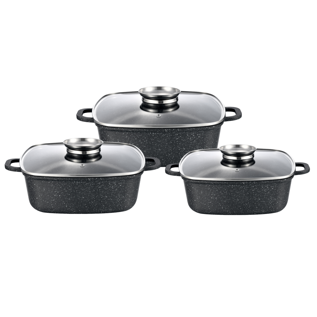 Набір квадратних каструль GT-2504-22/24/26 покриття MARBLE, 6пр. (3.5л/4.4л/5.4л) Gusto