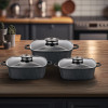 Набір квадратних каструль GT-2504-22/24/26 покриття MARBLE, 6пр. (3.5л/4.4л/5.4л) Gusto