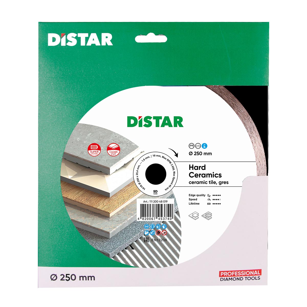 Круг алмазний відрізний Distar 1A1R Hard ceramics (250x1.6 / 1.2x10x25.4 мм)