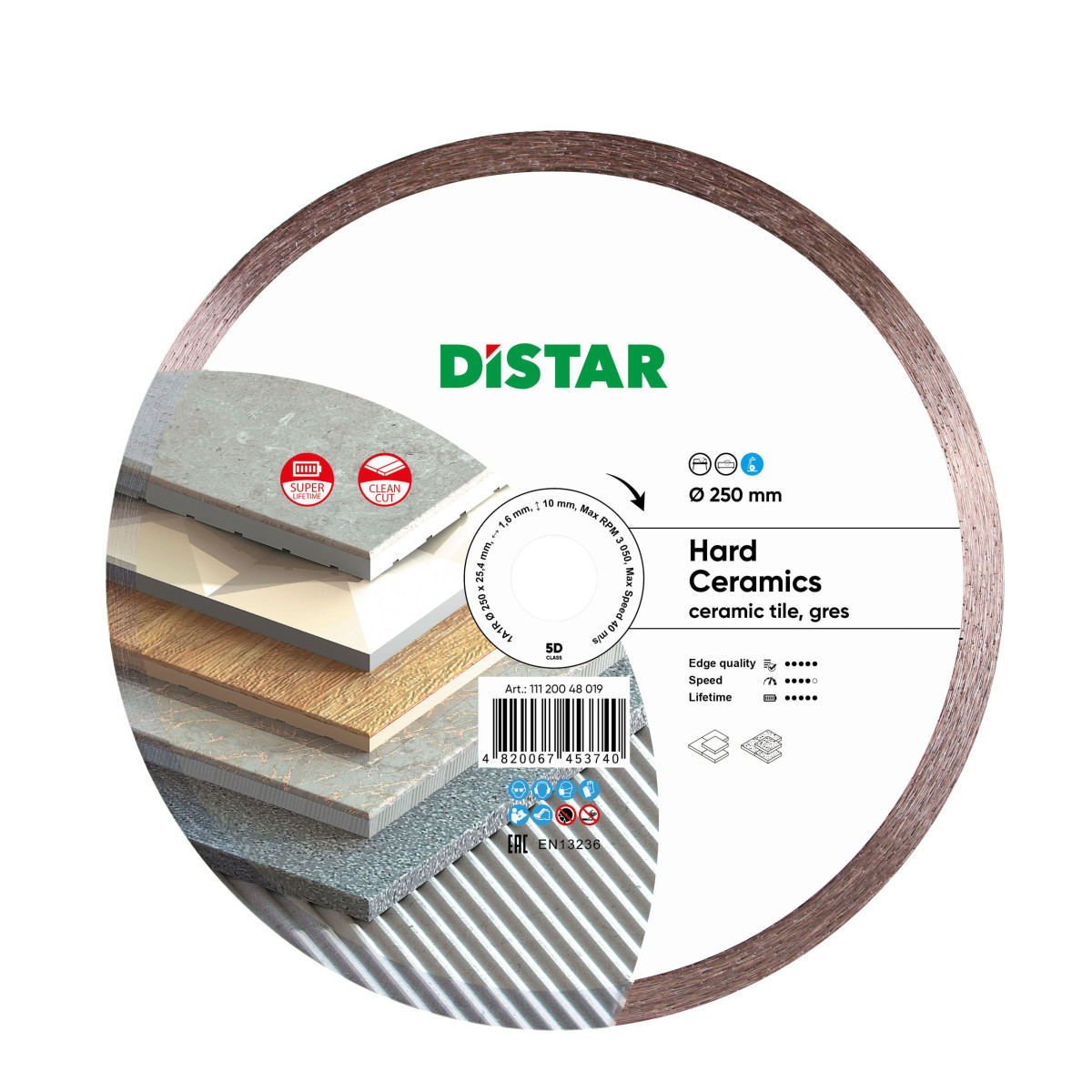 Круг алмазний відрізний Distar 1A1R Hard ceramics (250x1.6 / 1.2x10x25.4 мм)