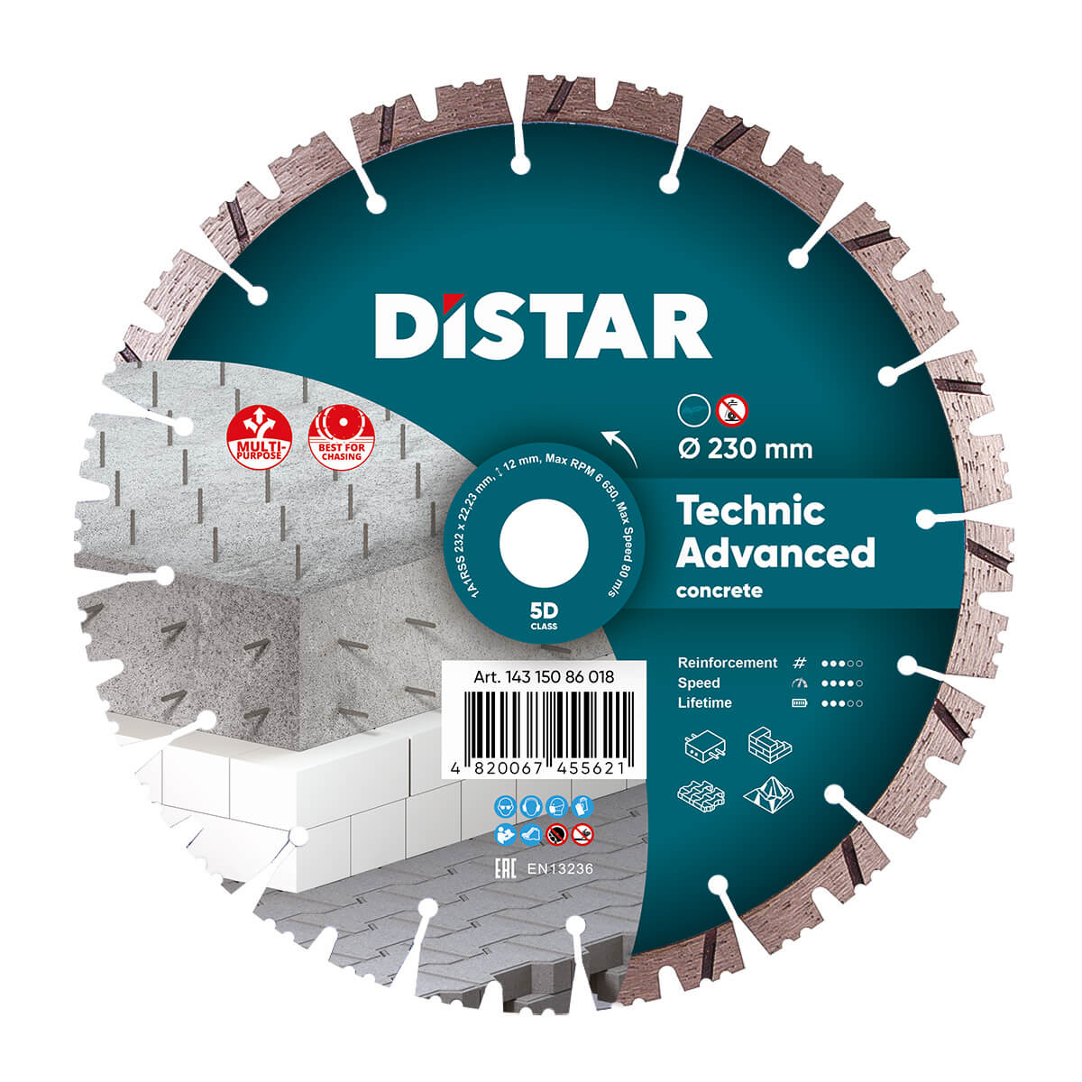 Круг алмазный отрезной Distar 1A1RSS/C3 Technic Advanced (232x2.6/1.8x12x22.23-16-HIT)