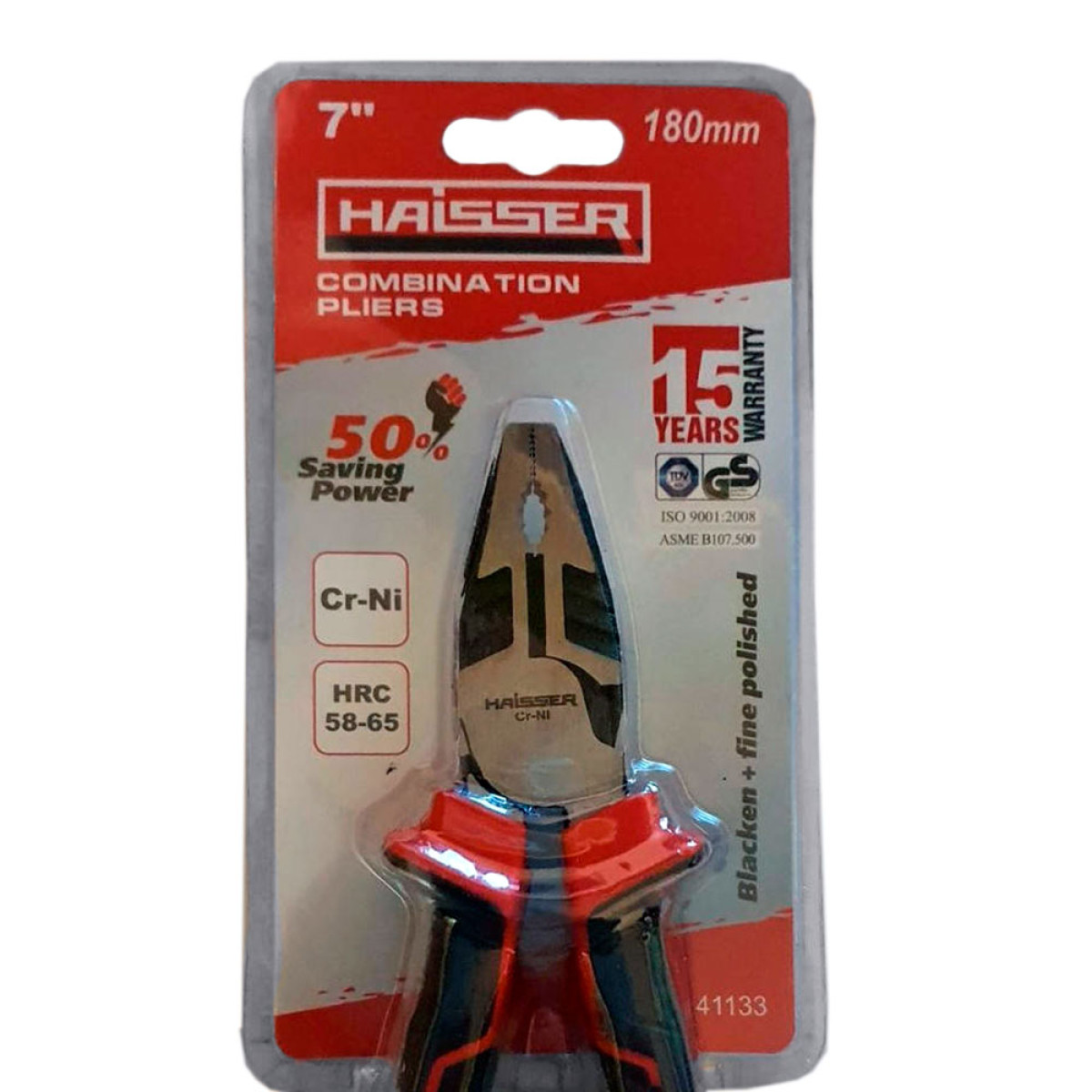 Плоскогубці 41133 Cr-Ni Blacken Polished 50% SAVE POWER 180 мм Haisser