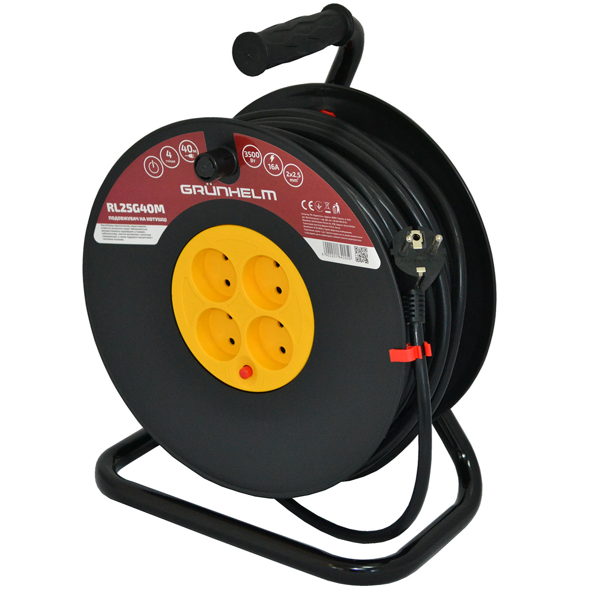 Подовжувач на котушці RL25G40M 4 розетки Grunhelm 40 м