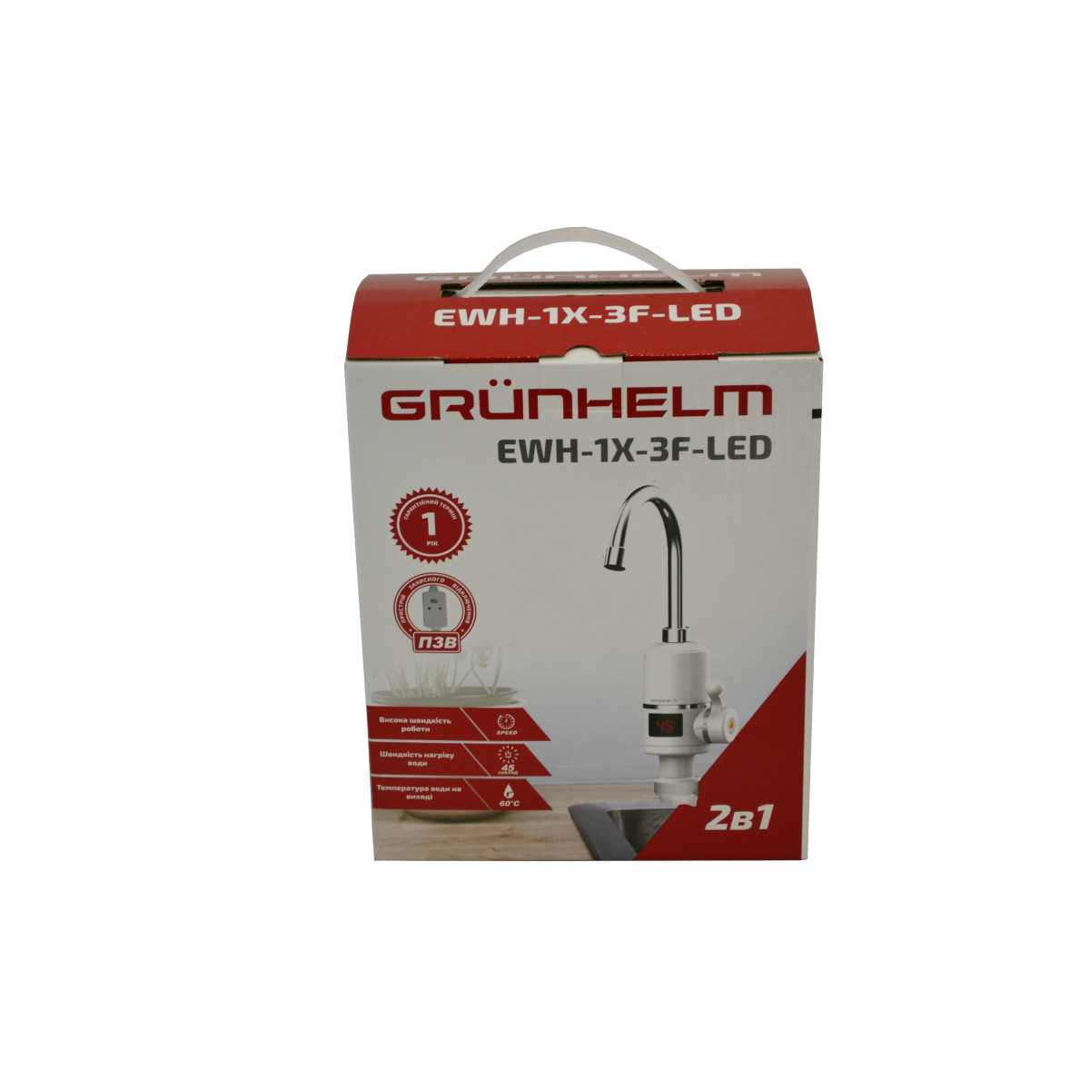 Электронагреватель проточной воды Grunhelm EWH-1X-3F-LED