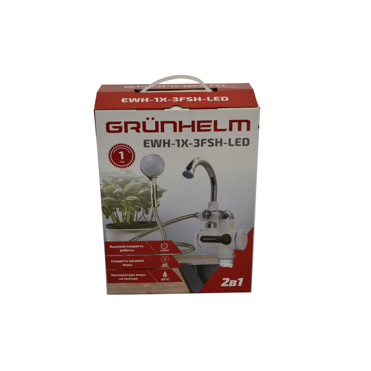 Электронагреватель проточной воды Grunhelm EWH-1X-3FSH-LED