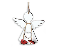 Елочная игрушка деревянная "Ангел с сердцем" белая 7,5 см