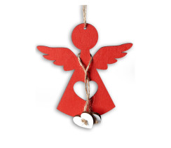 Елочная игрушка деревянная "Ангел с сердцем" красная 11,5 см