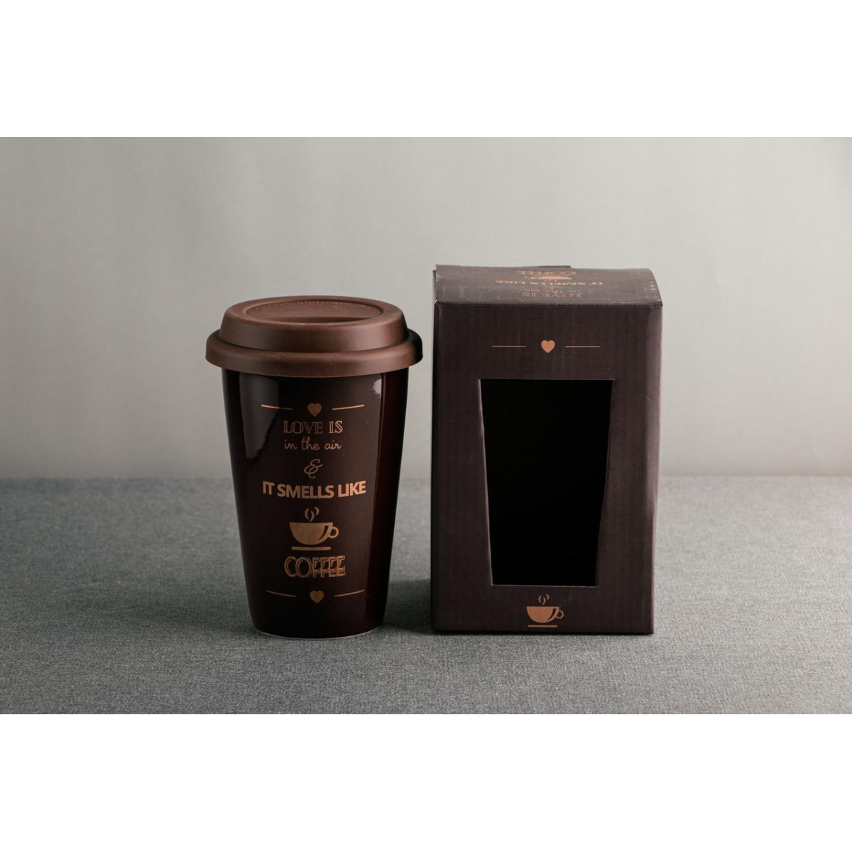 Чашка VT-C-64390/1 Аромат кави з силіконовою кришкою в коробці Vittora 390 мл